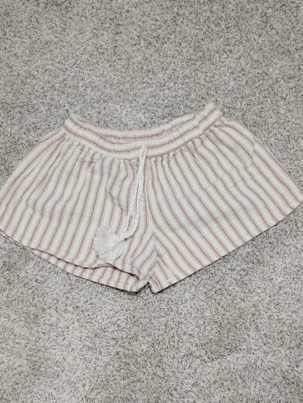 Rylee + Cru Beige and White Striped Drawstring Shorts